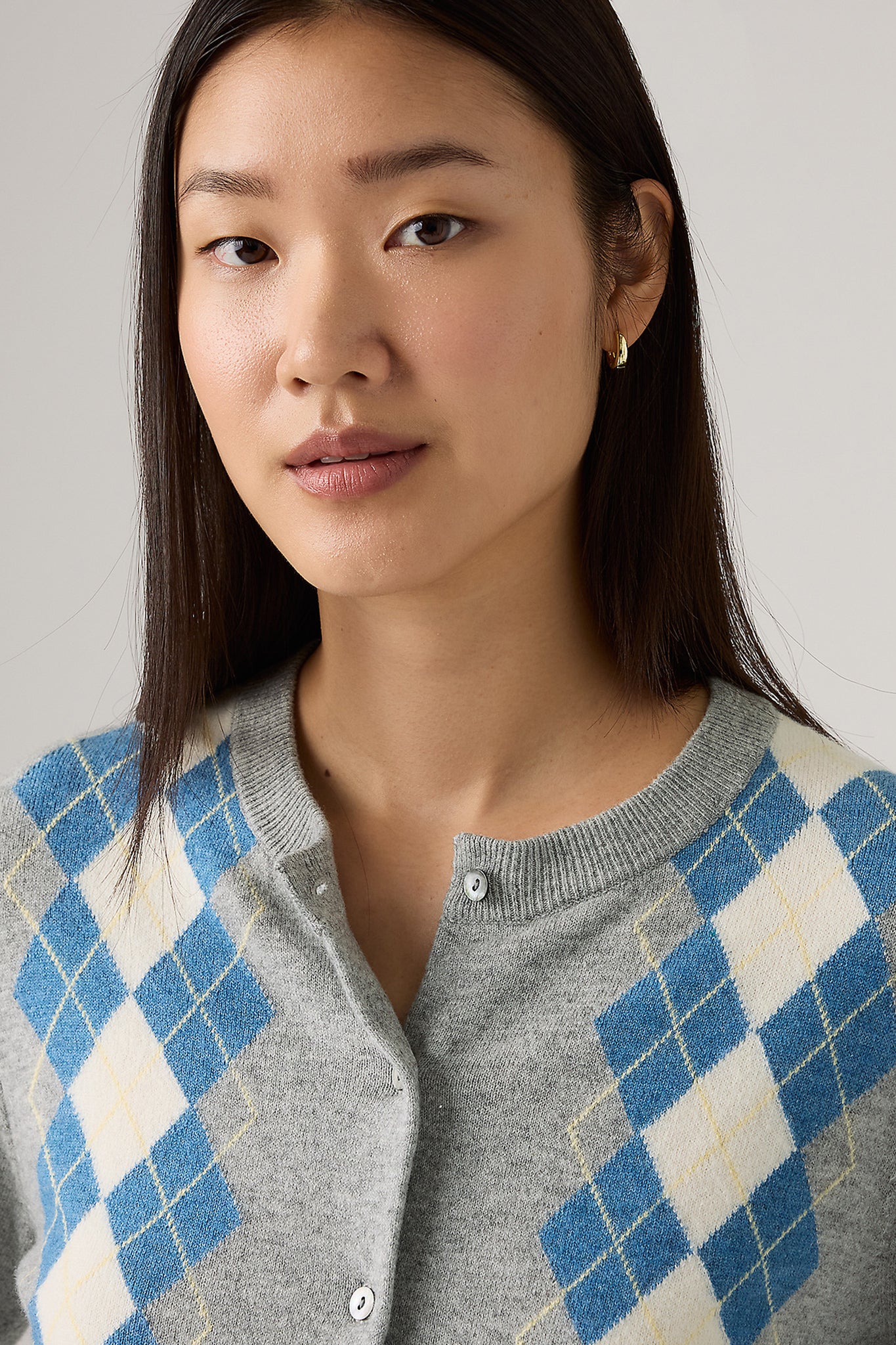 Supersoft Crewneck Cardigan Elgin Placed Argyle V2 Star Sapphire Triblend