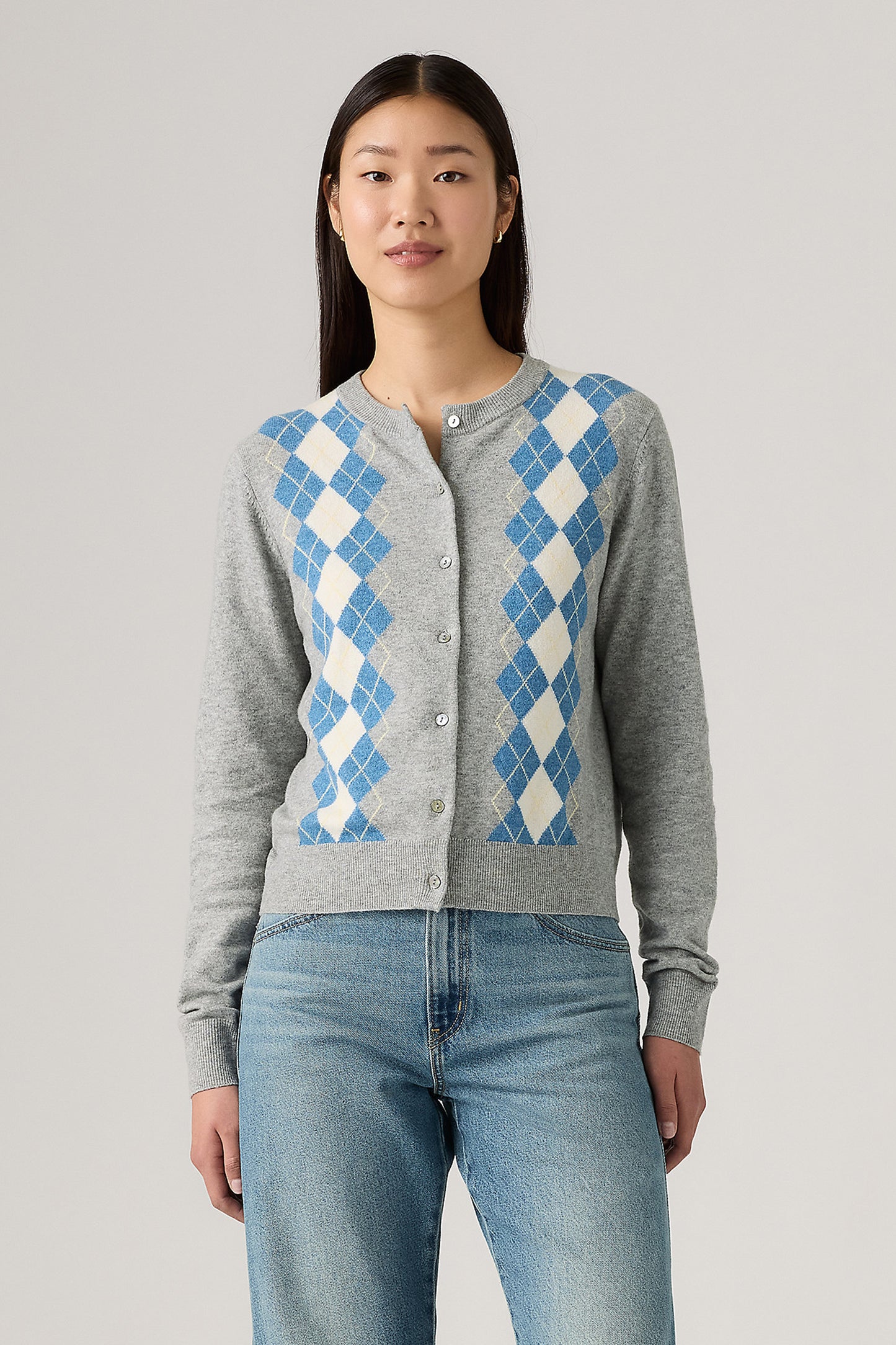 Supersoft Crewneck Cardigan Elgin Placed Argyle V2 Star Sapphire Triblend