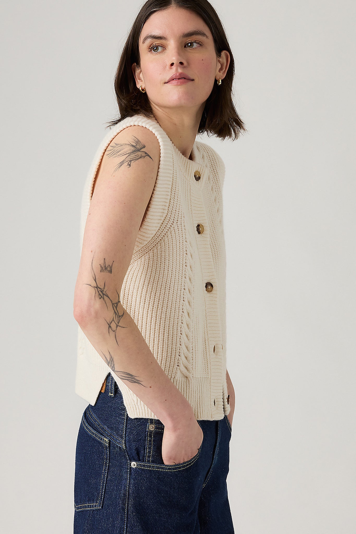 Ines Cable Sweater Vest Whisper White