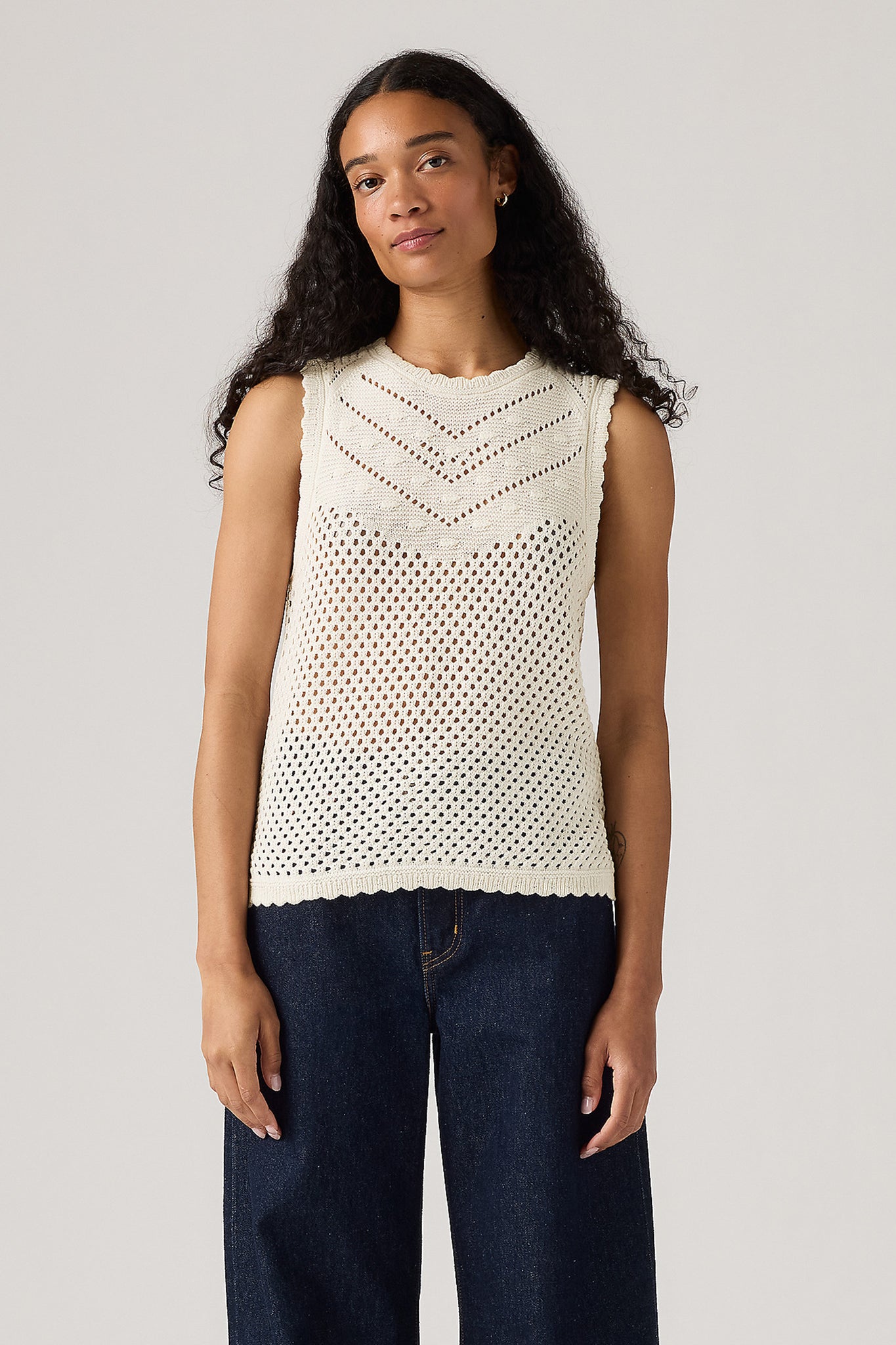 Adrienne Crochet Tank Egret White