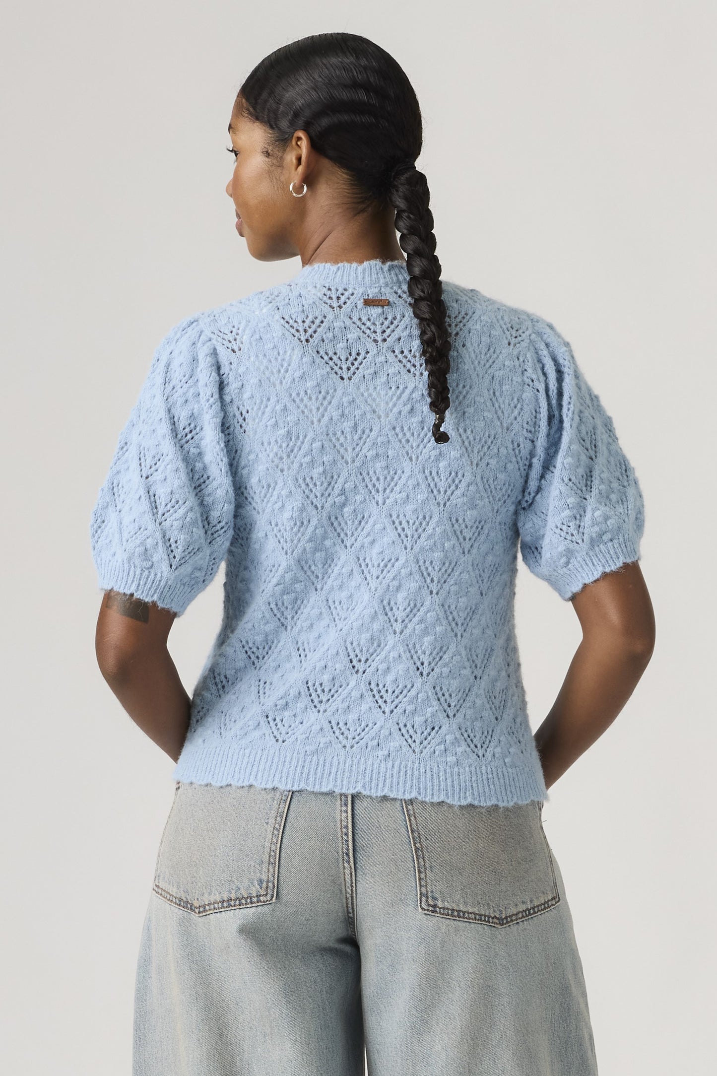 Pauline Pointelle Shortsleeve Cardigan Glacier Lake