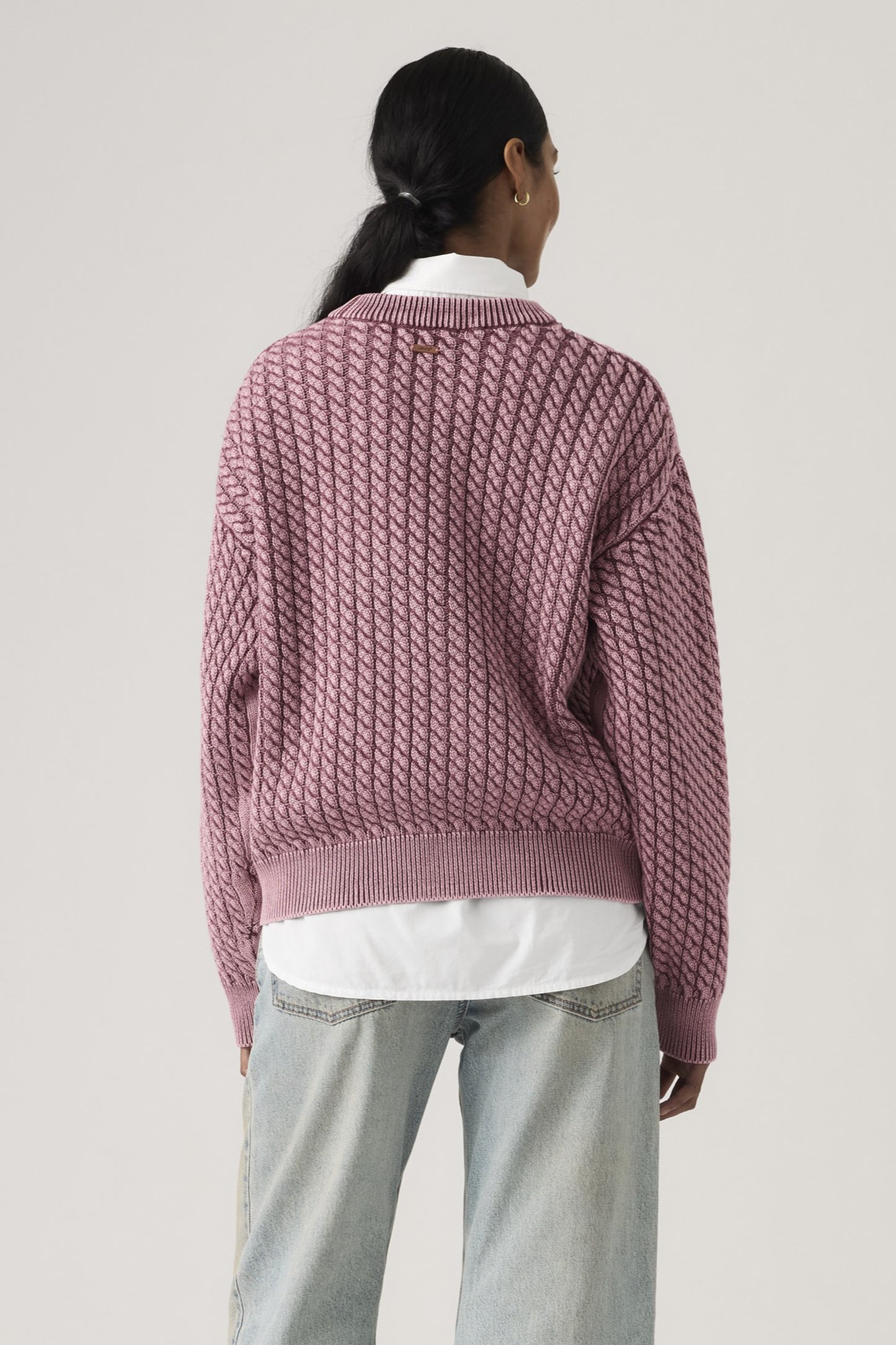 Leilah Cable Crewneck Washed Crushed Berry