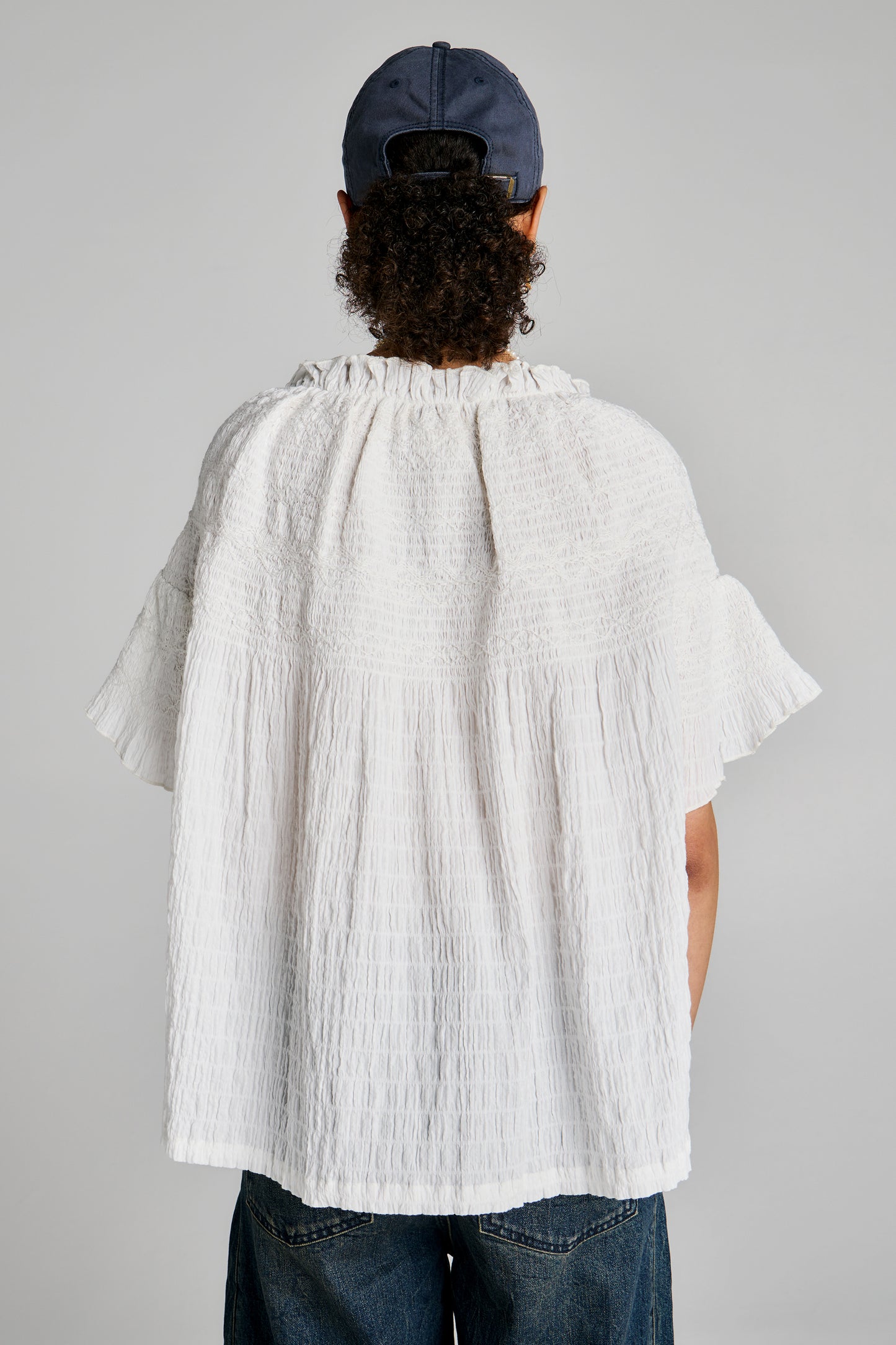 Theia Smocked Blouse Off-White/White Smocking
