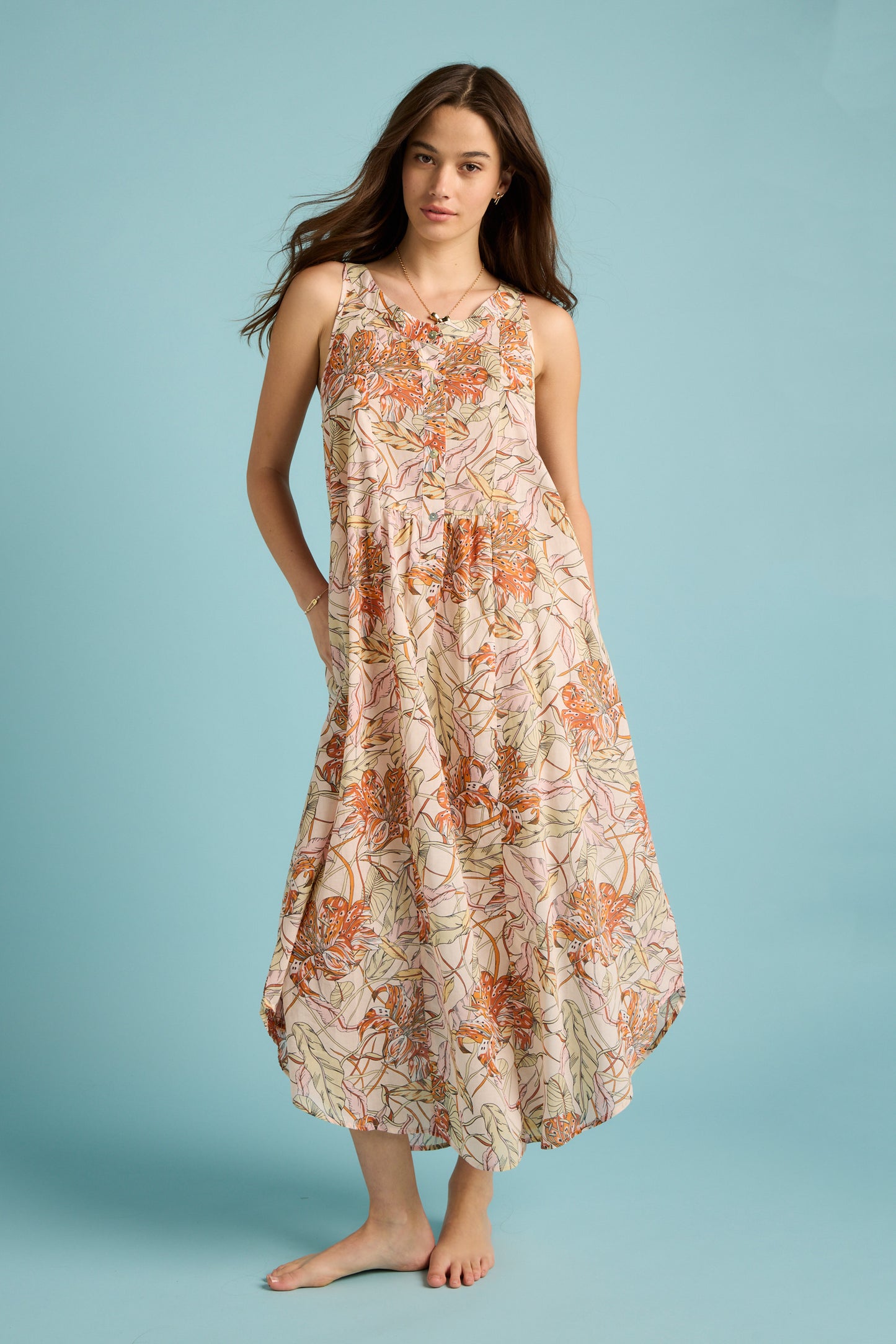 Lilies Panel Front Maxi Nightie Lilly Pink