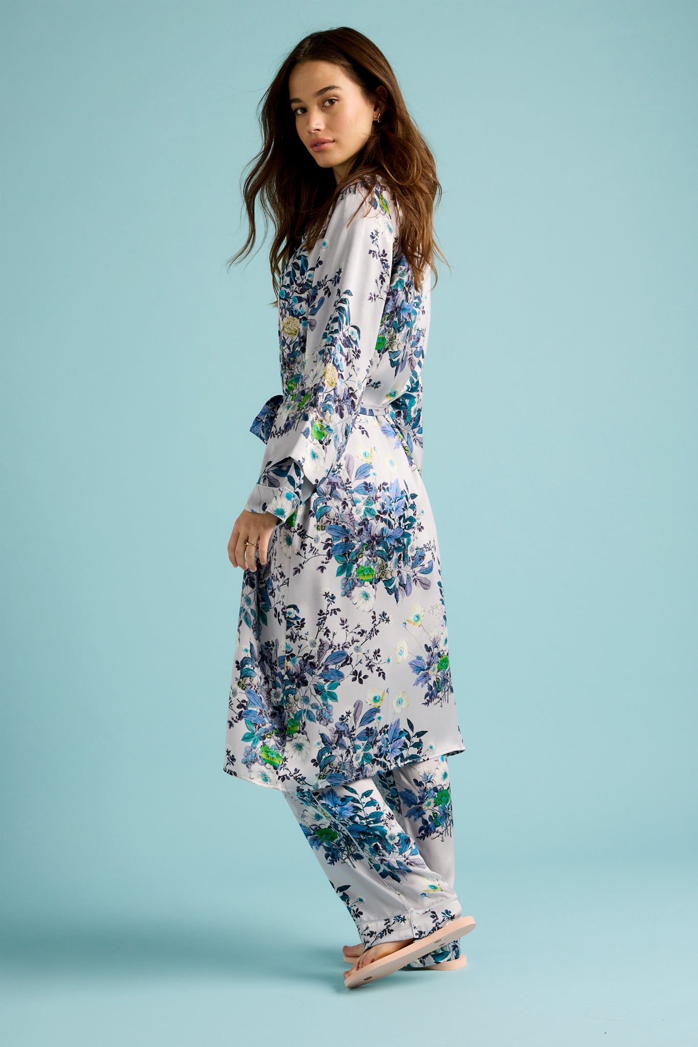 Love Letter Silk Maxi Robe Skyway Blue