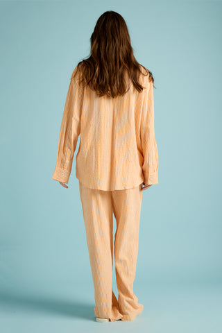 Seersucker Stripe Full Length PJ Set Orange/Cream
