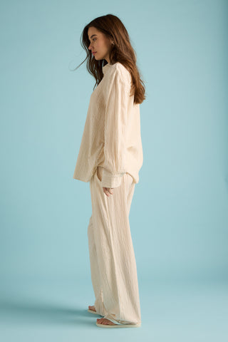Seersucker Stripe Full Length PJ Set Pepper/Cream