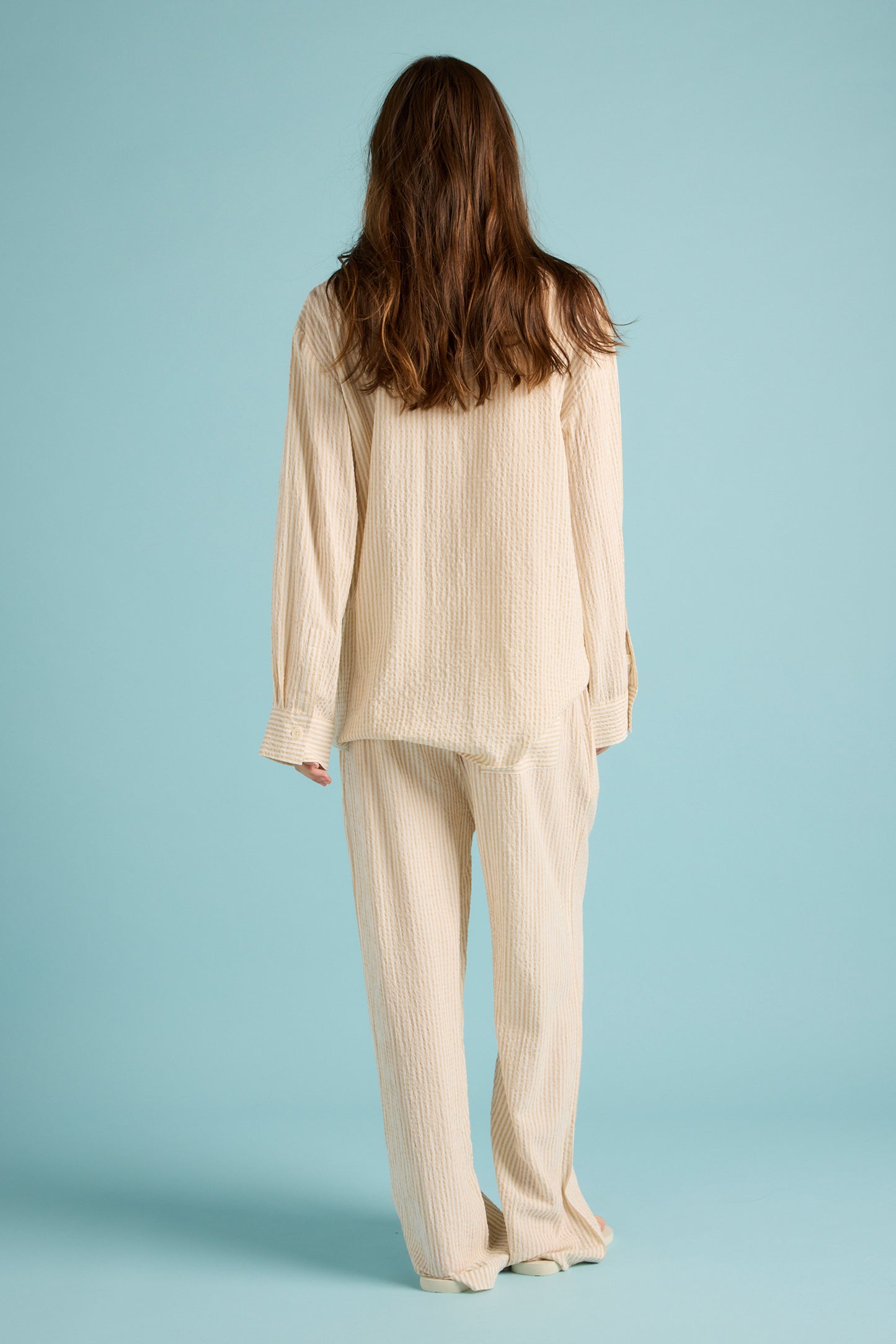Seersucker Stripe Full Length PJ Set Pepper/Cream
