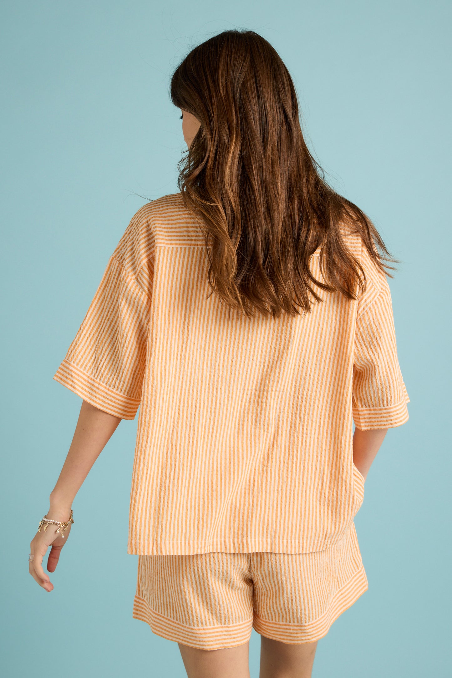 Seersucker Stripe Boxer PJ Set Orange/Cream
