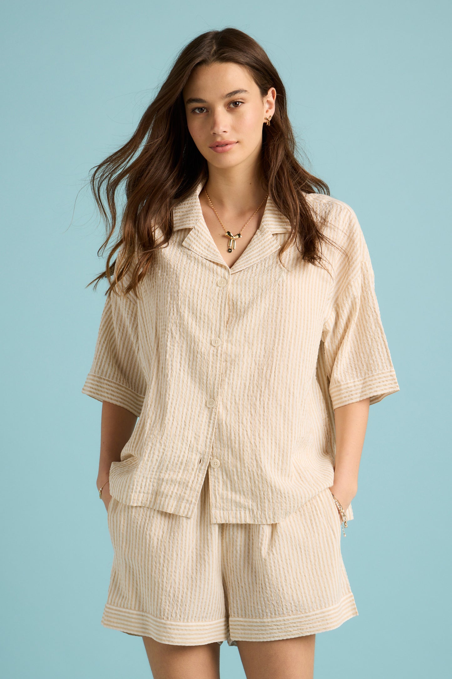 Seersucker Stripe Boxer PJ Set Pepper/Cream