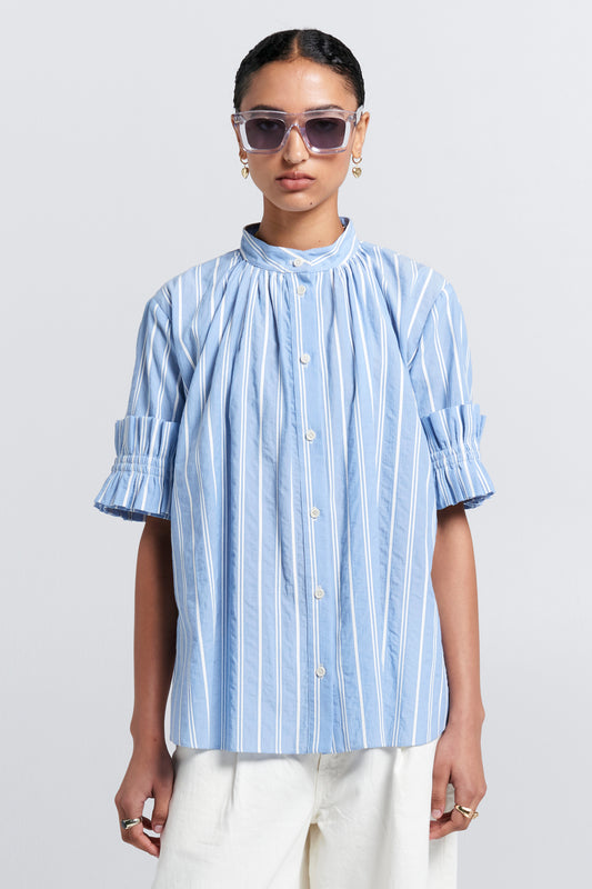 Floret Ruffle Shirt Blue