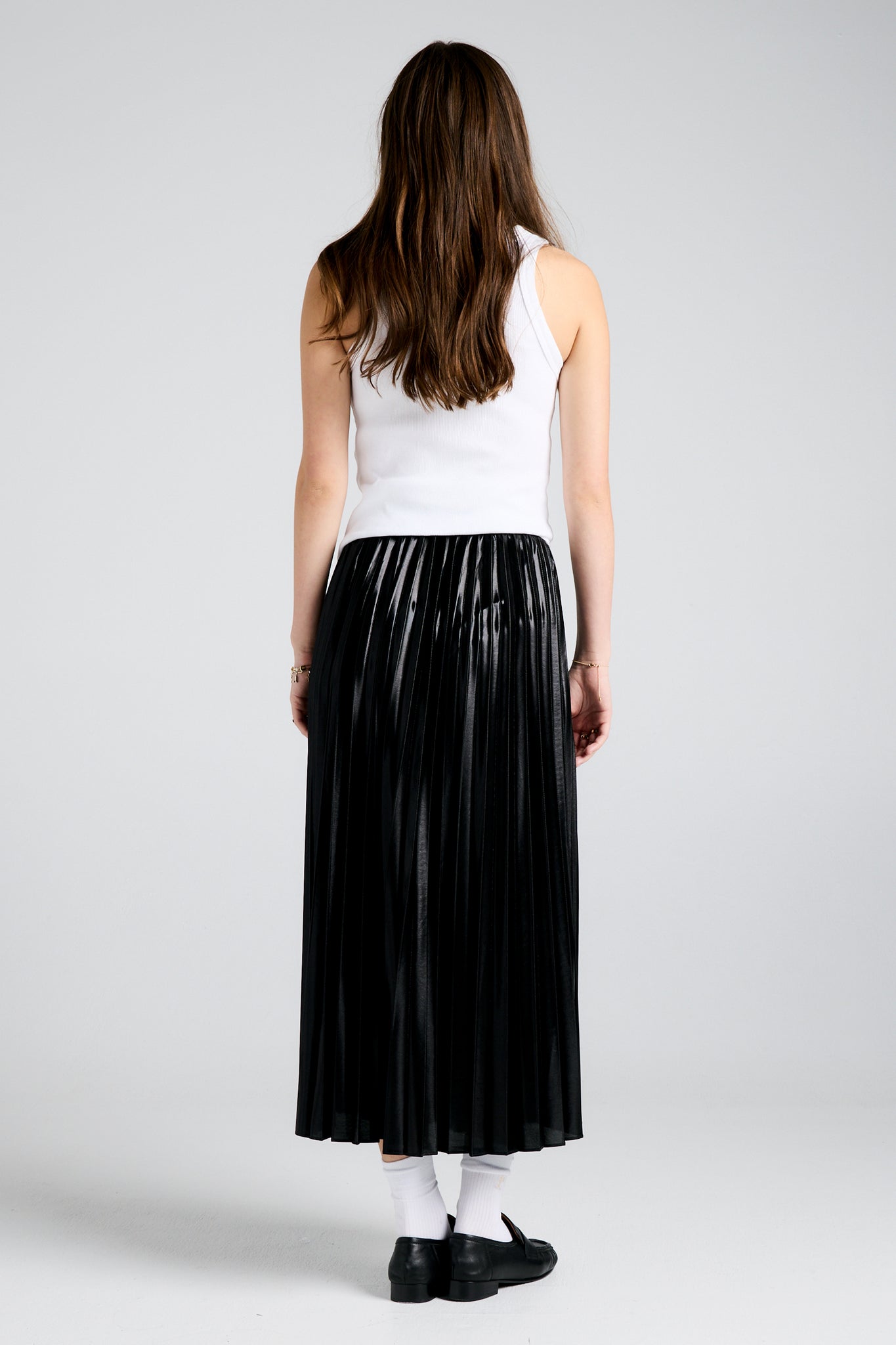 Metallic Sunray Pleated Skirt Black