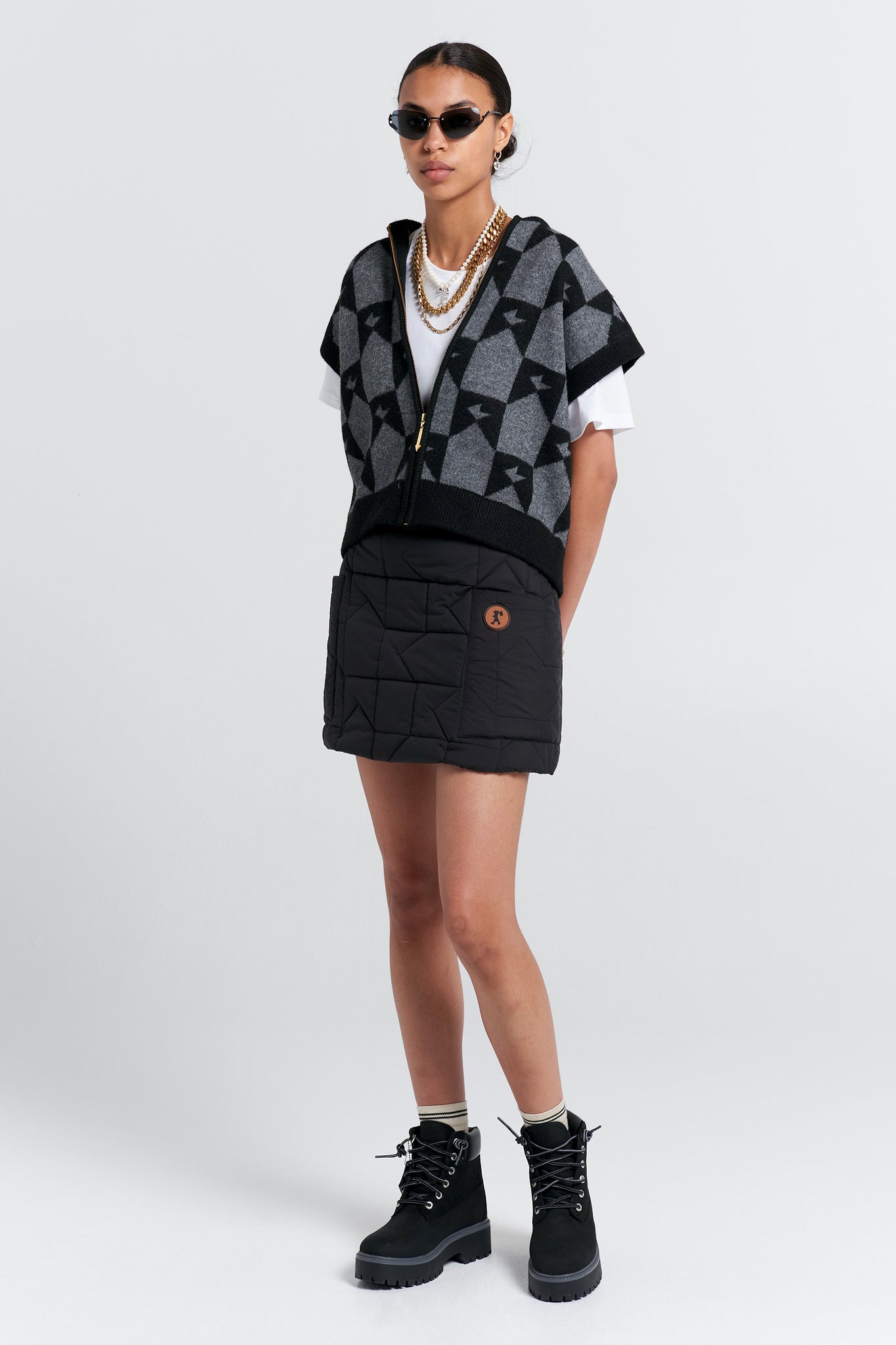 Quilted Monogram Skirt Black