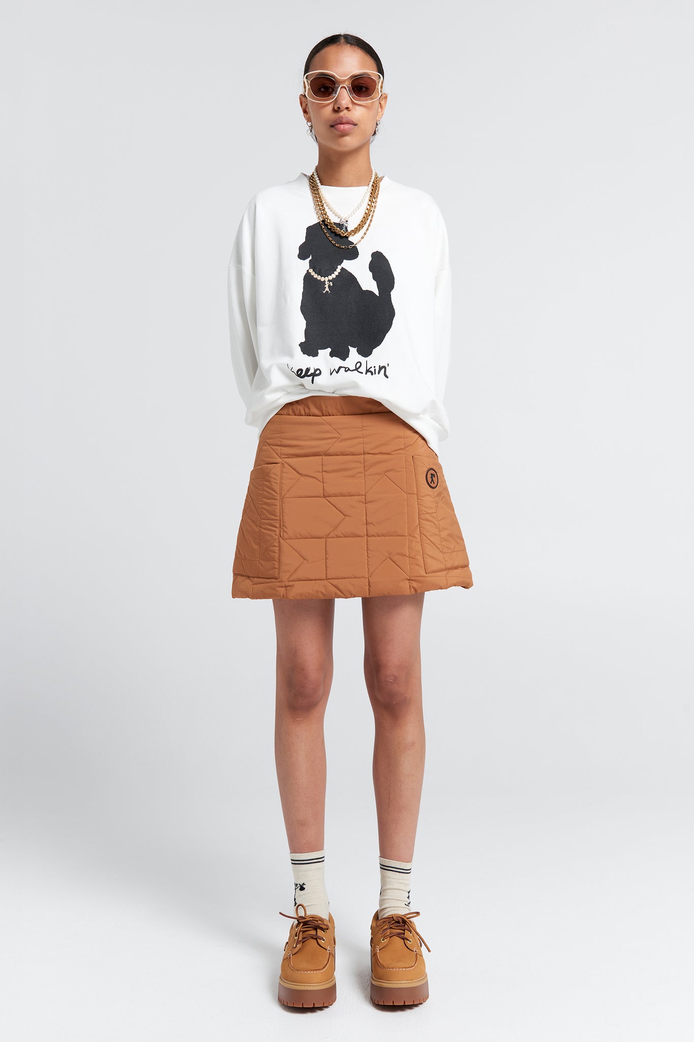 Quilted Monogram Skirt Dark Tan