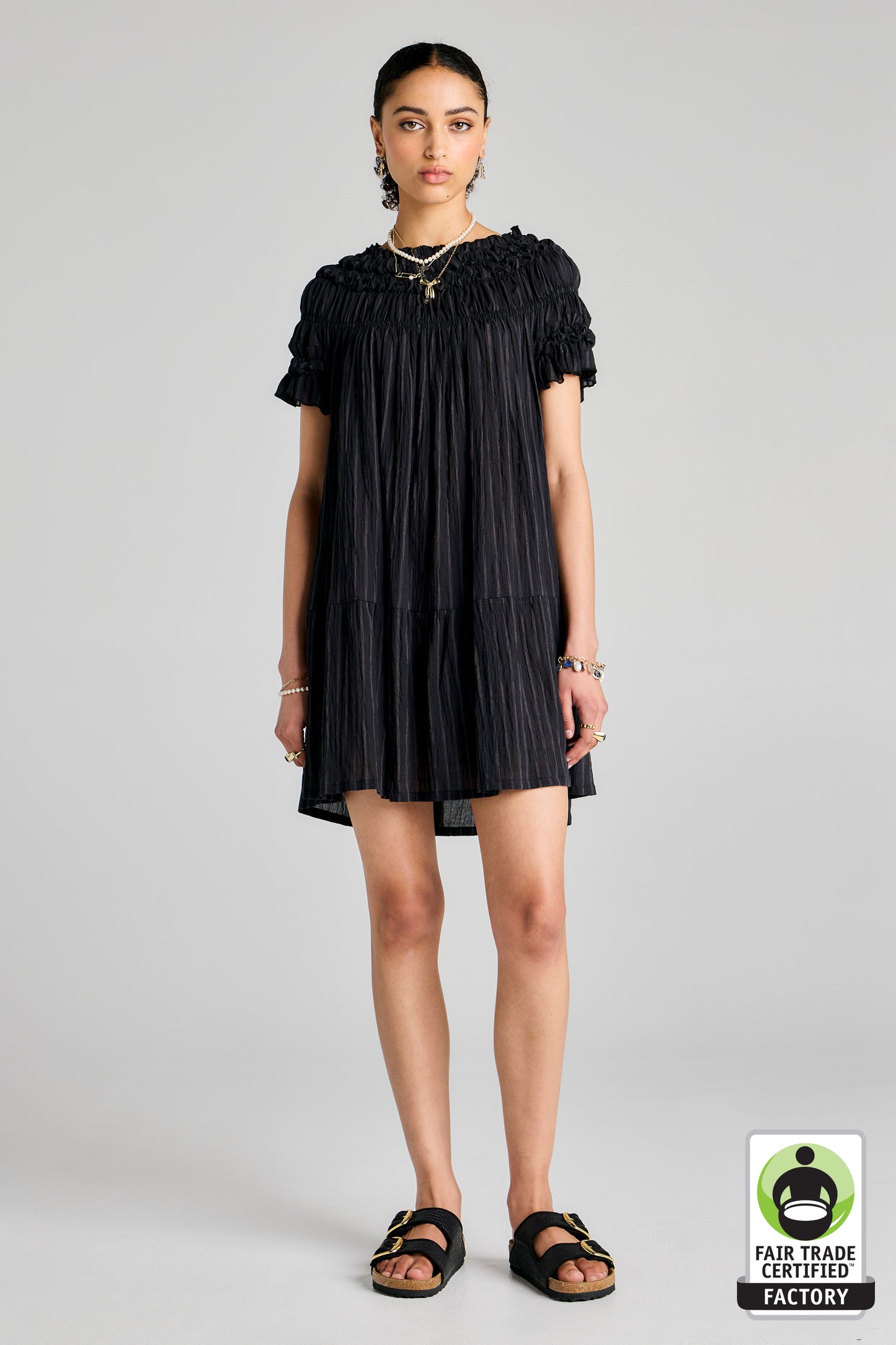 Mini Orestes Organic Cotton Dress Stripe Cotton Voile Black