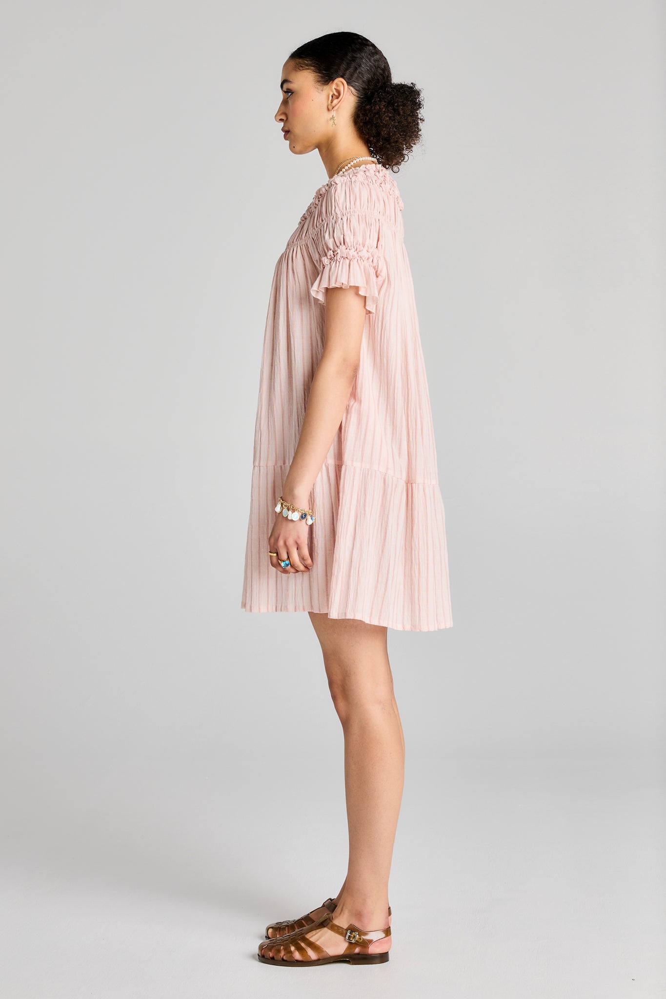 Mini Orestes Organic Cotton Dress Stripe Cotton Voile Pink