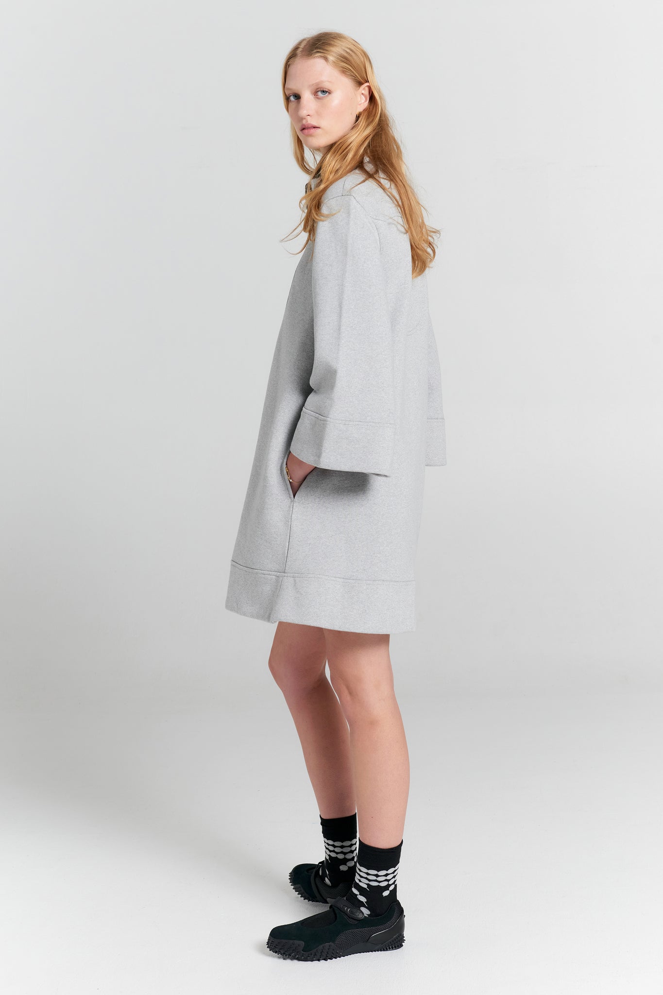 Zip Front Sweatshirt Dress Grey Marle