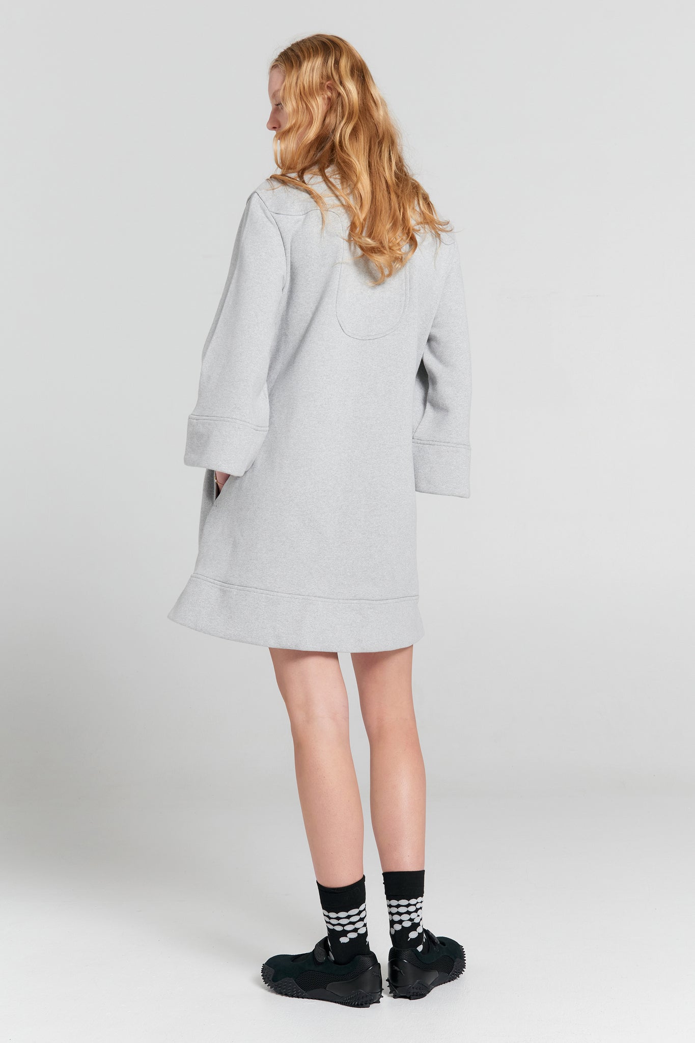 Zip Front Sweatshirt Dress Grey Marle