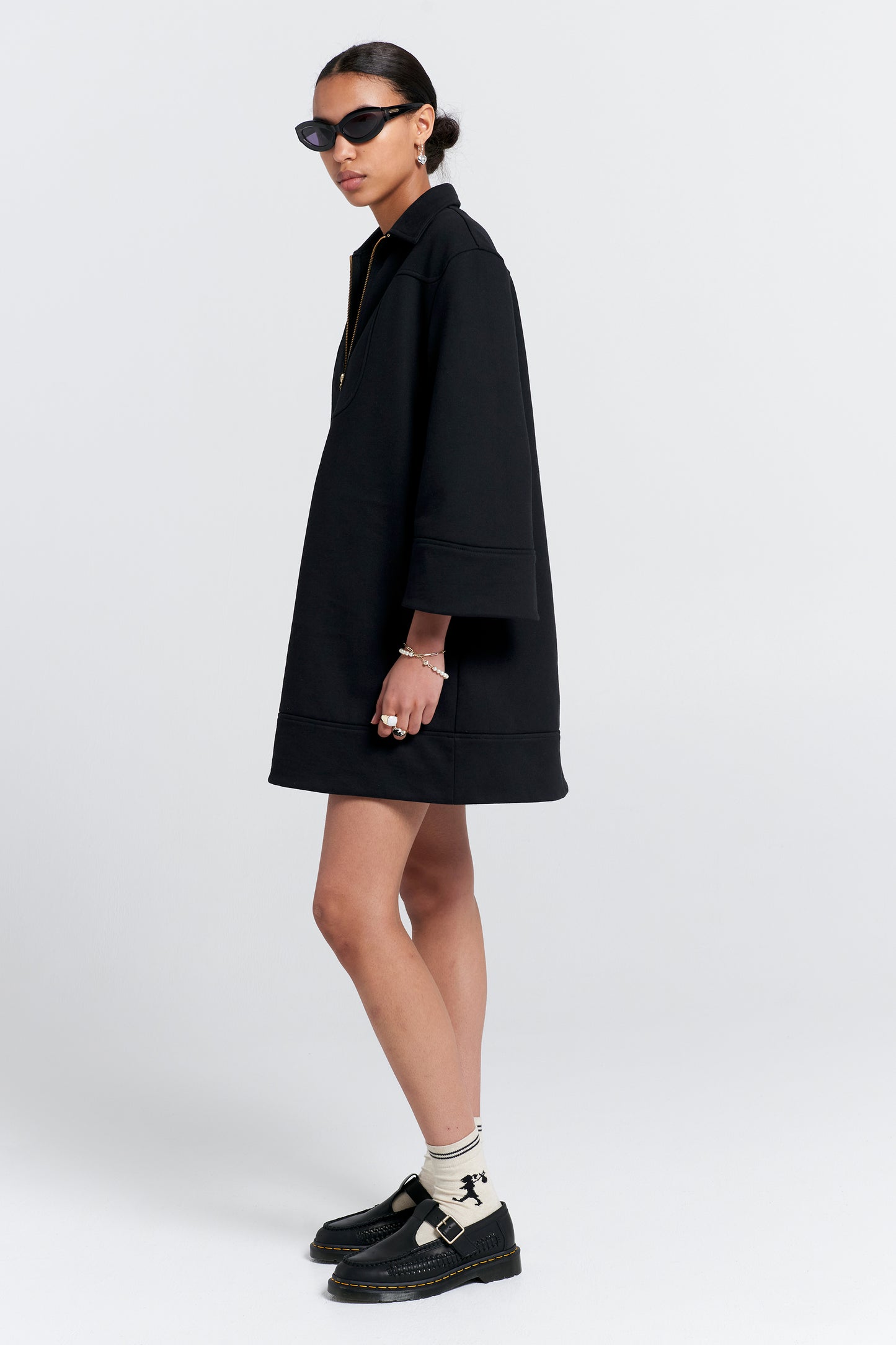 Zip Front Sweatshirt Dress Black