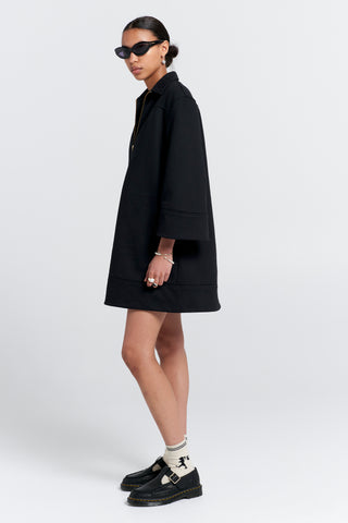 Zip Front Sweatshirt Dress Black