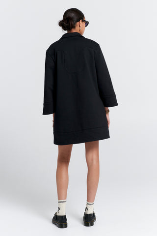 Zip Front Sweatshirt Dress Black