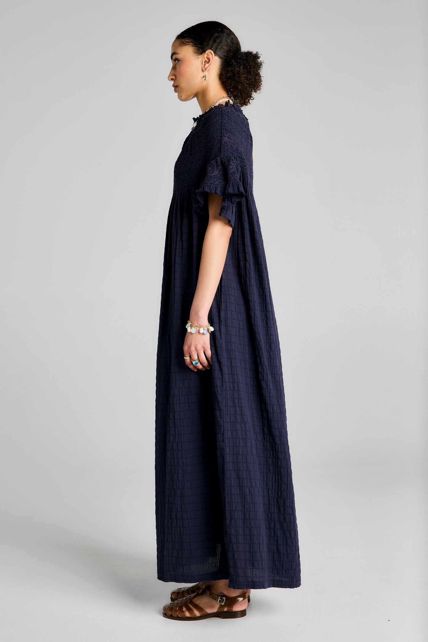 Theia Smocked Dress Navy/Navy Smocking