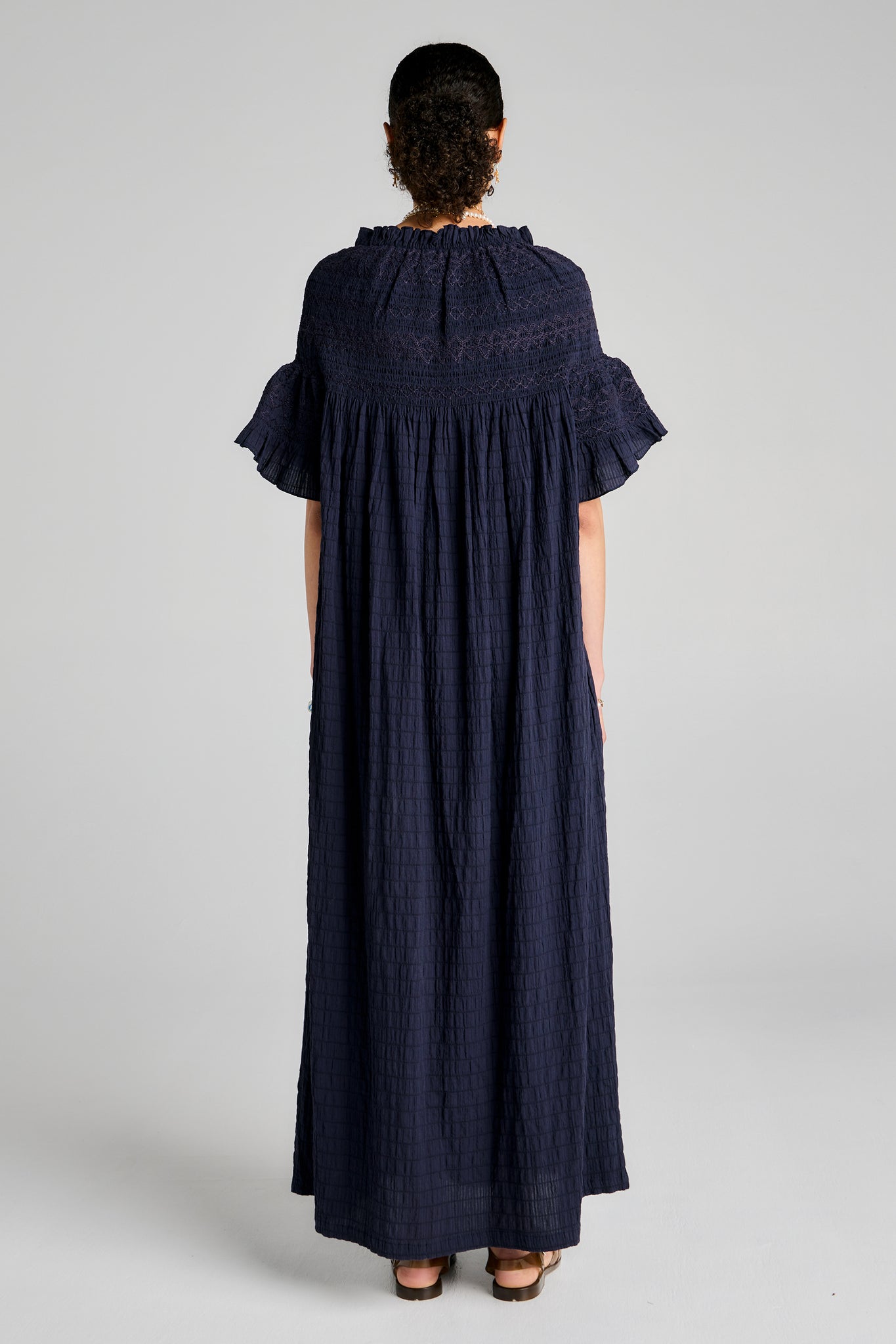Theia Smocked Dress Navy/Navy Smocking