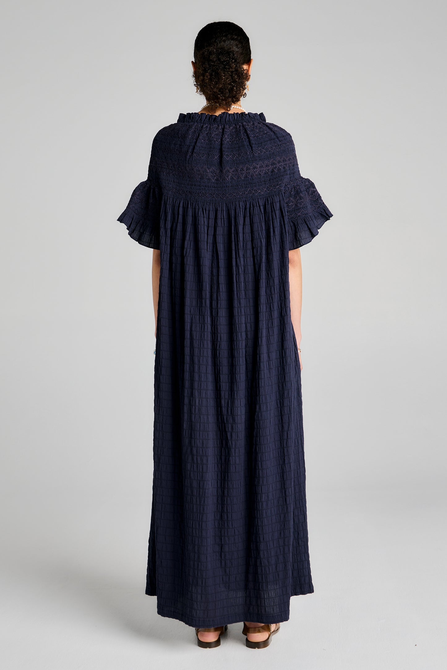 Theia Smocked Dress Navy/Navy Smocking