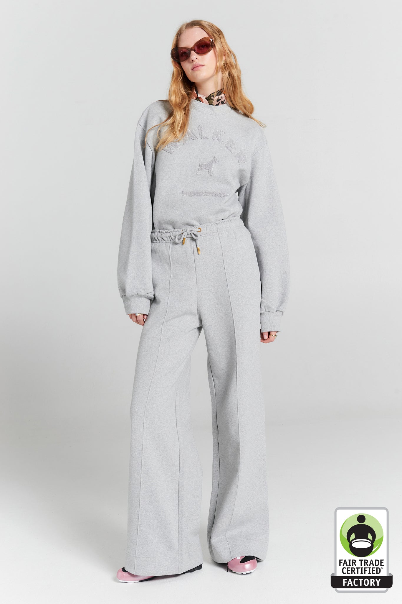 Pin Tuck Track Pants Grey Marle