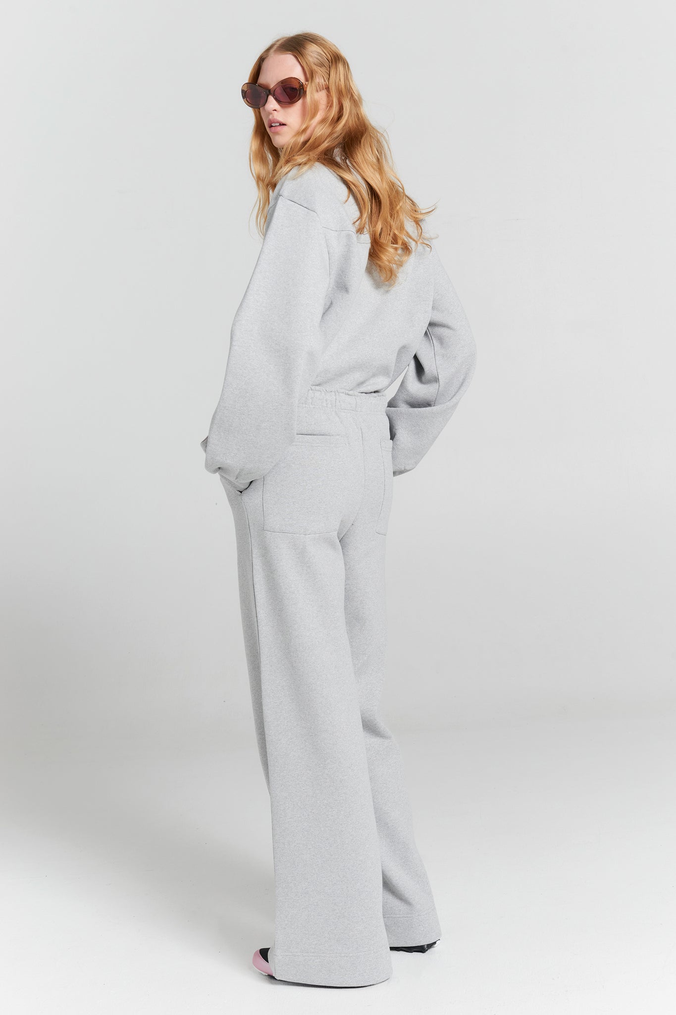 Pin Tuck Track Pants Grey Marle