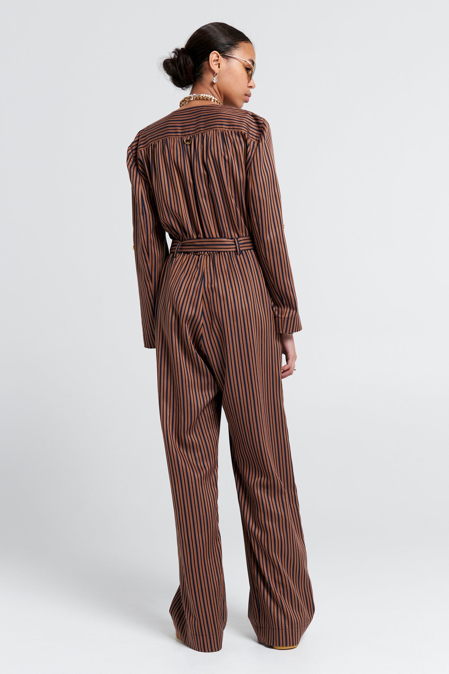 Avenue Jumpsuit Brown Multi Stripe
