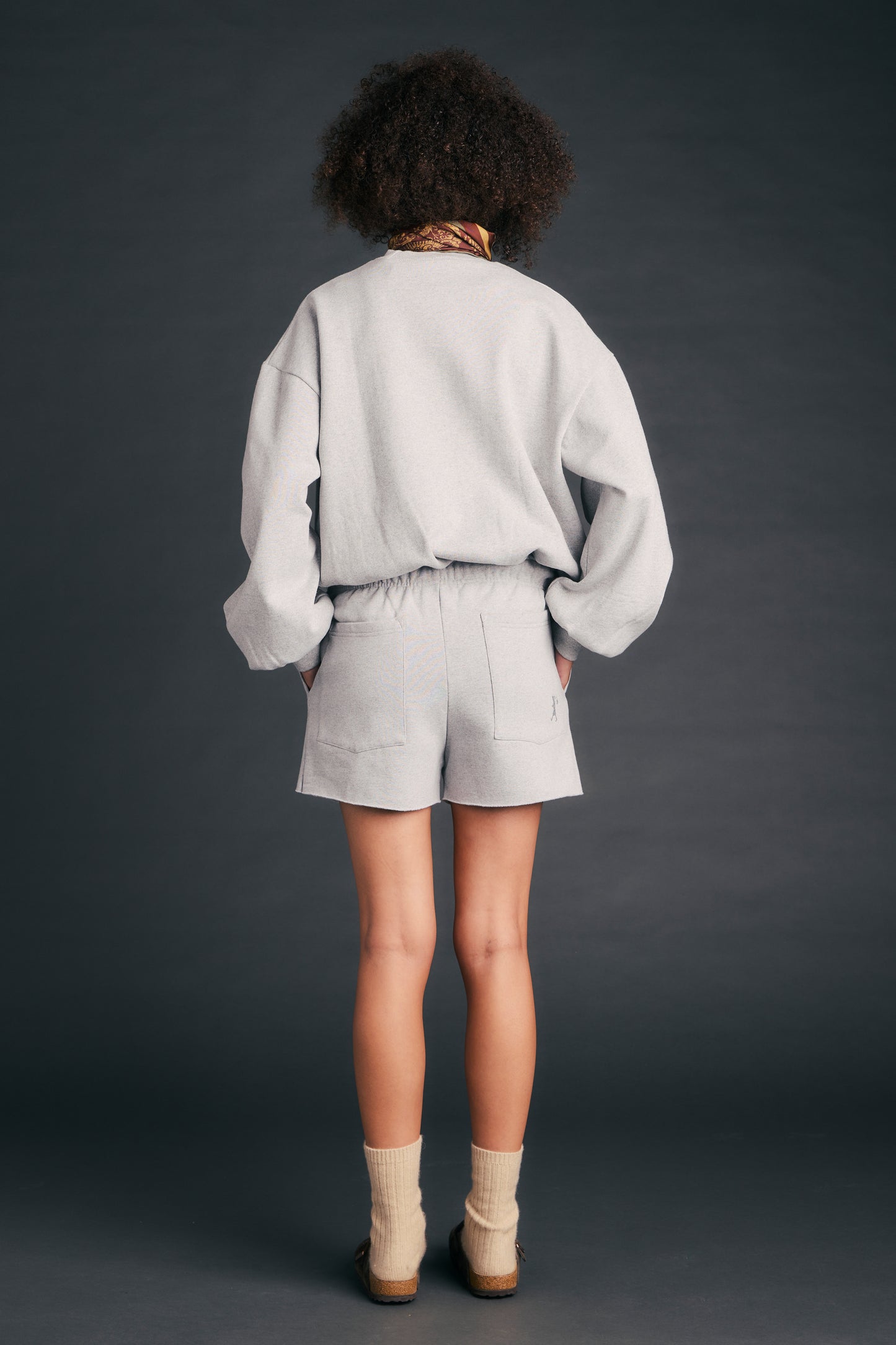 Pin Tuck Mini Track Shorts Grey Marle