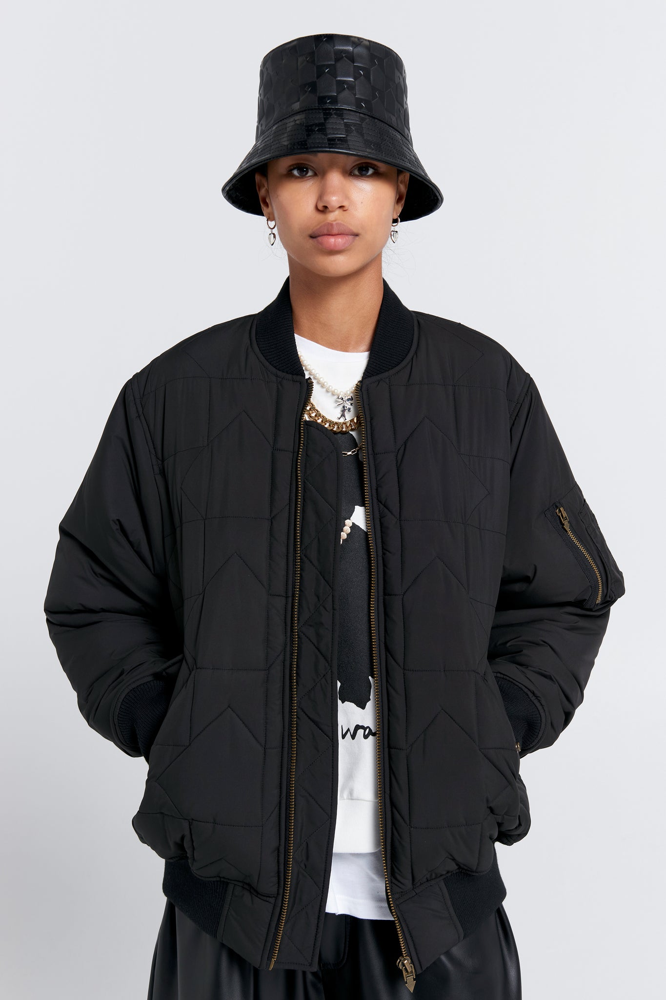 Quilted Bomber Jacket Black