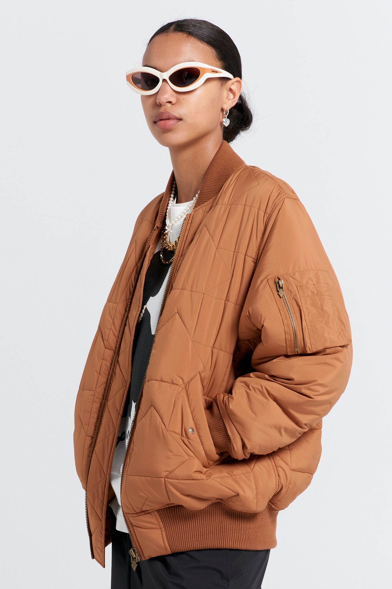 Quilted Bomber Jacket Dark Tan
