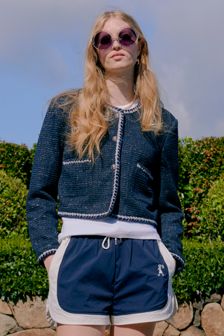 Cropped Bouclé Jacket Navy