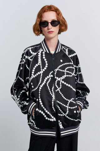 Runaway Pearls Bomber Jacket Black