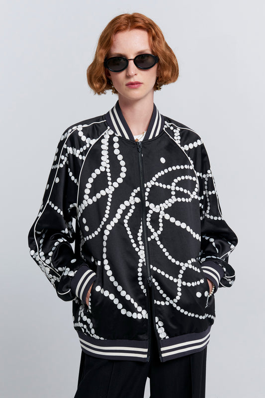 Runaway Pearls Bomber Jacket Black