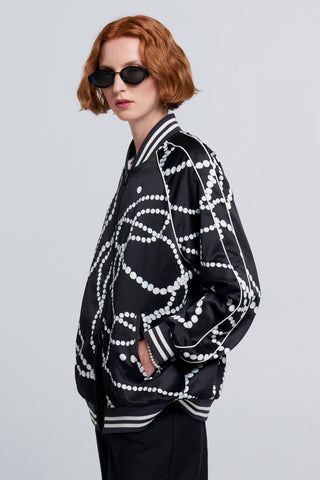 Runaway Pearls Bomber Jacket Black