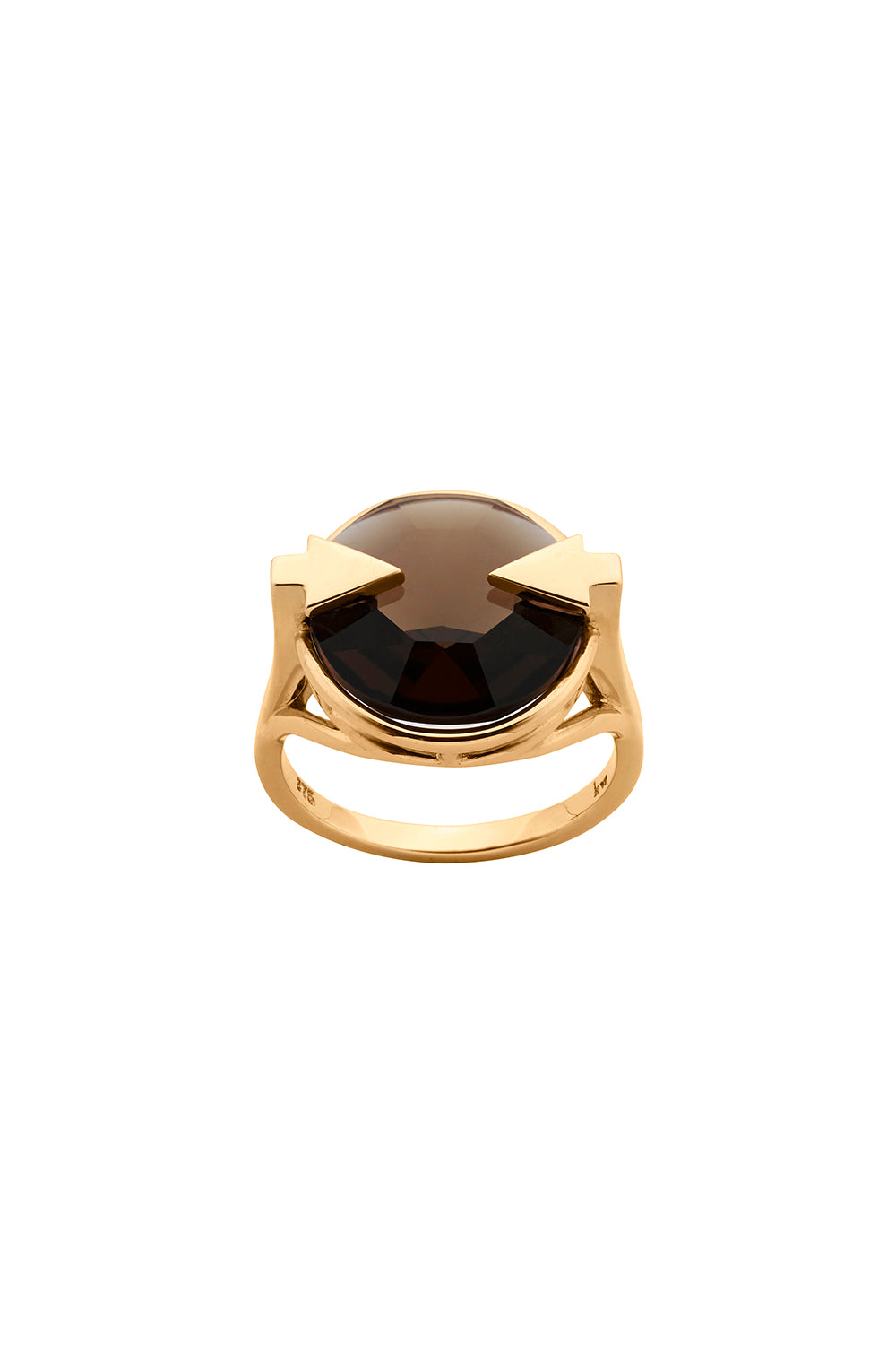 Navigator Ring with 14mm Round Smoky Quartz Gold