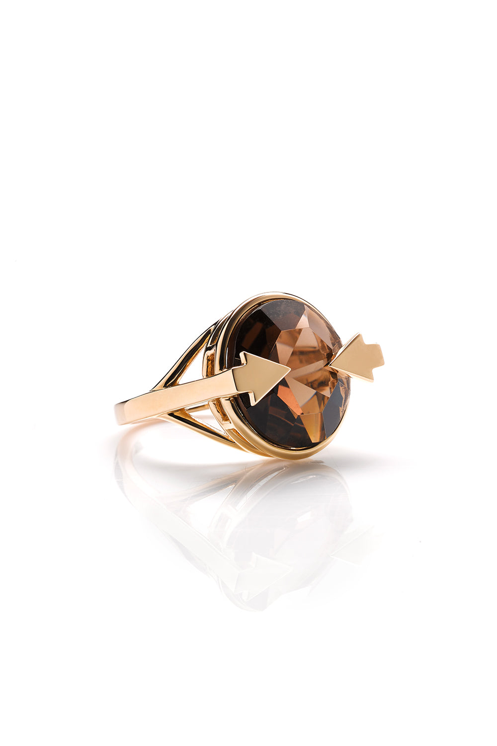 Navigator Ring with 14mm Round Smoky Quartz Gold