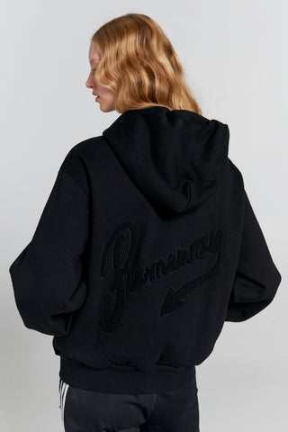 Runaway Scrawl Cropped Oversized Hoodie Black