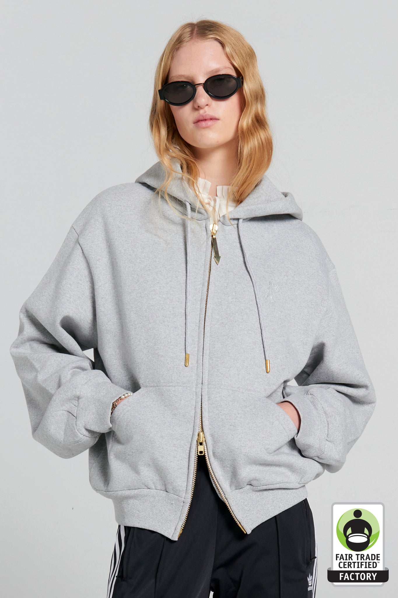 Runaway College Cropped Oversized Hoodie Grey Marle