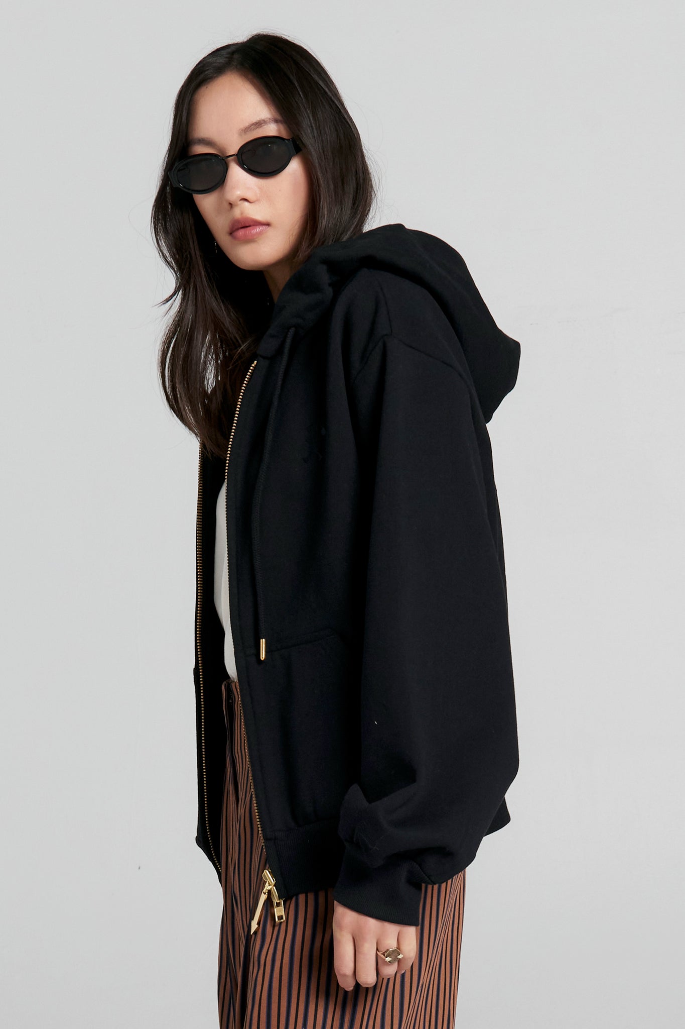 Runaway College Cropped Oversized Hoodie Black