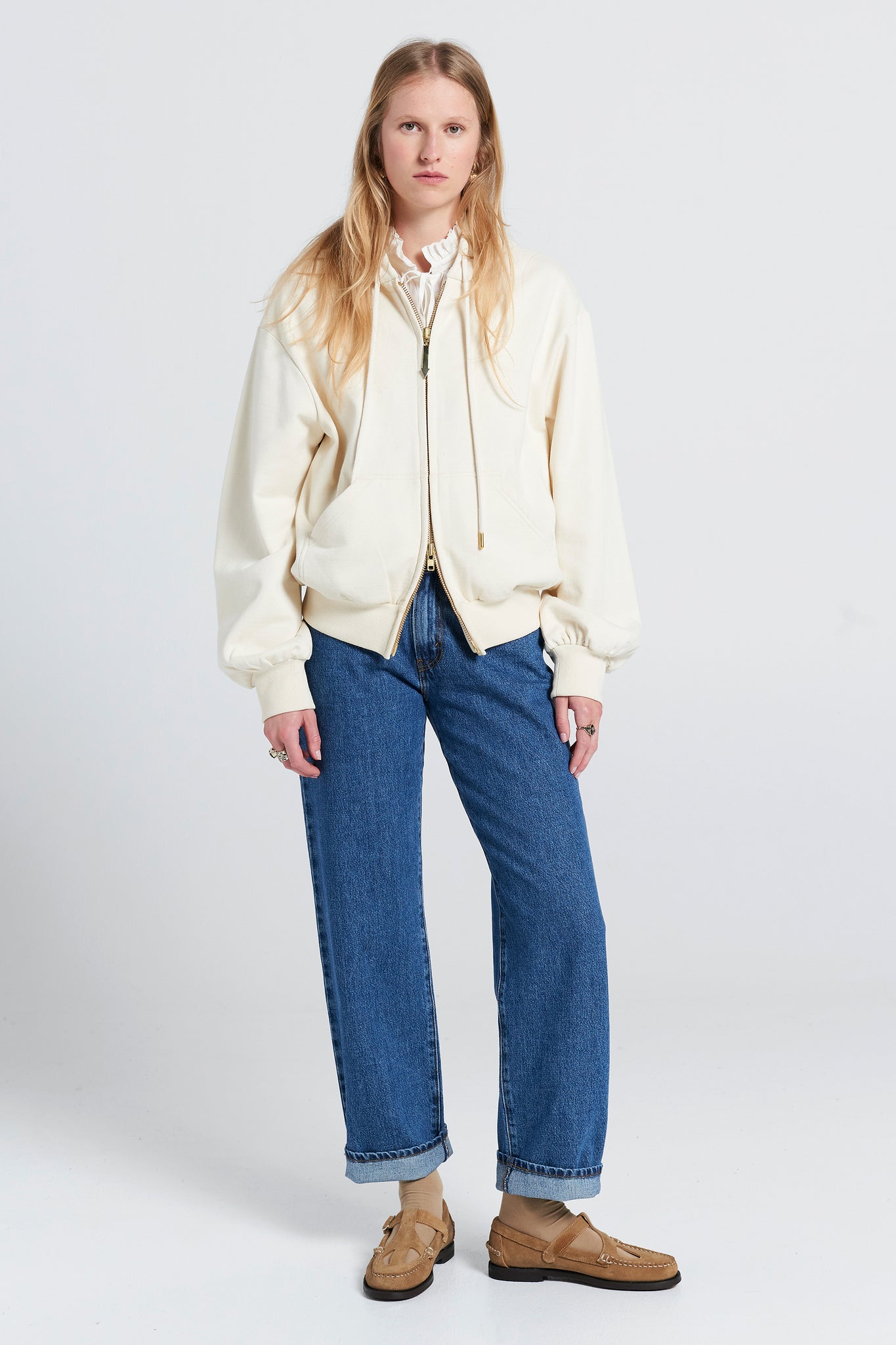 Runaway College Cropped Oversized Hoodie Ecru