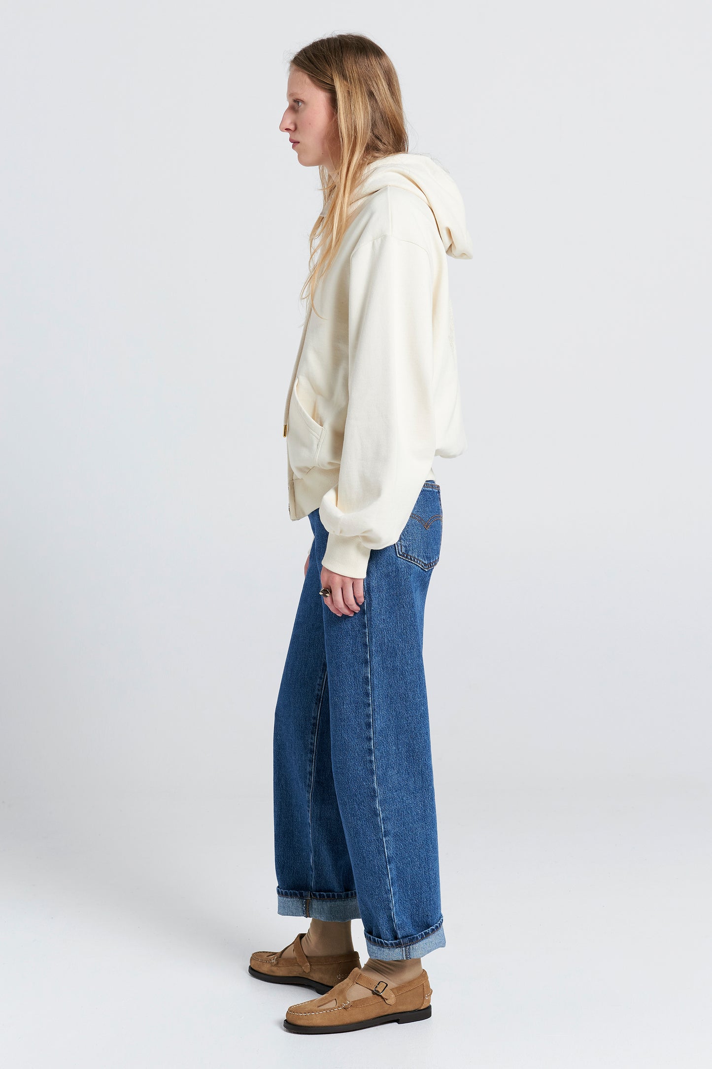 Runaway College Cropped Oversized Hoodie Ecru