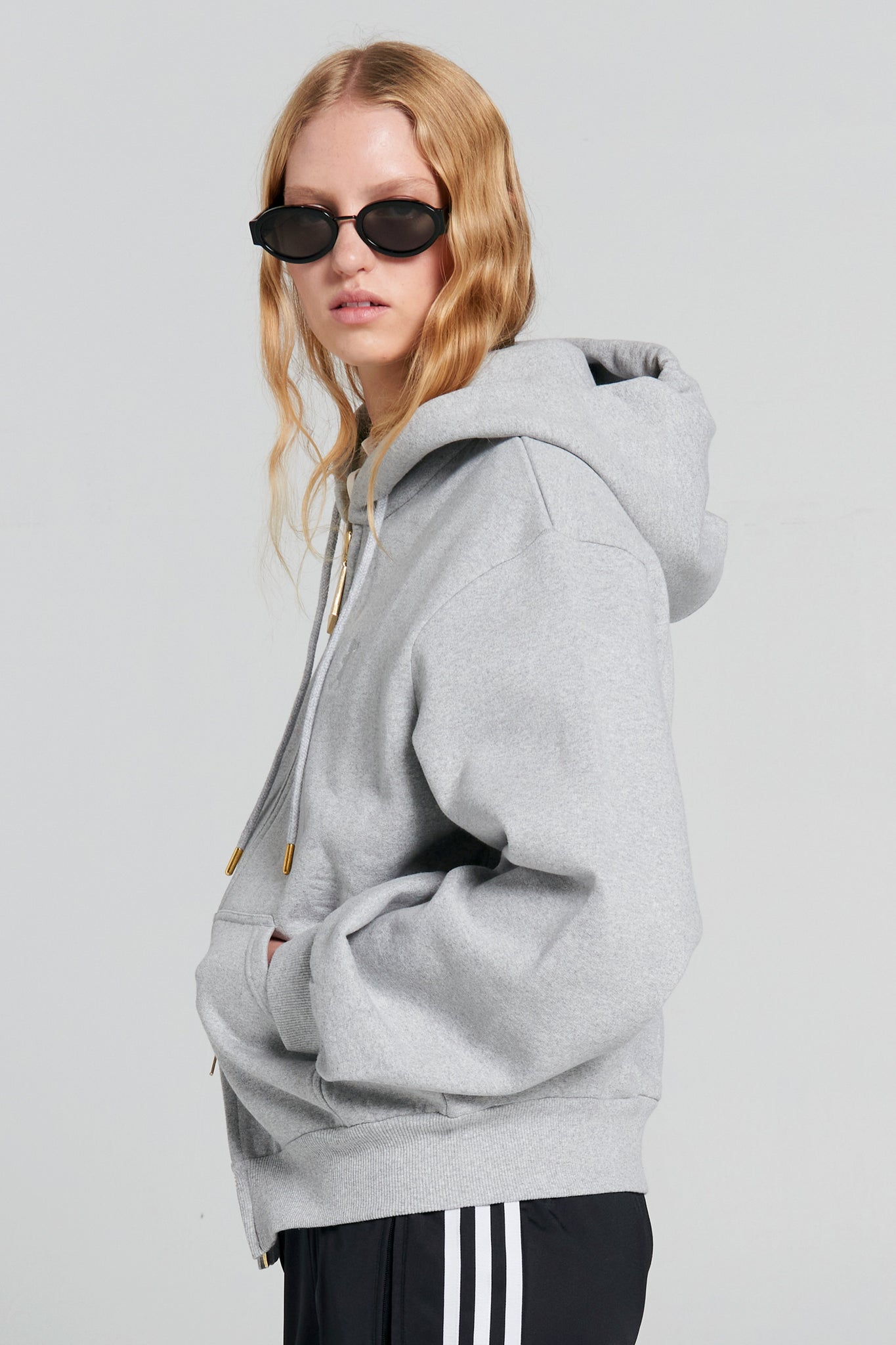 Runaway College Cropped Oversized Hoodie Grey Marle