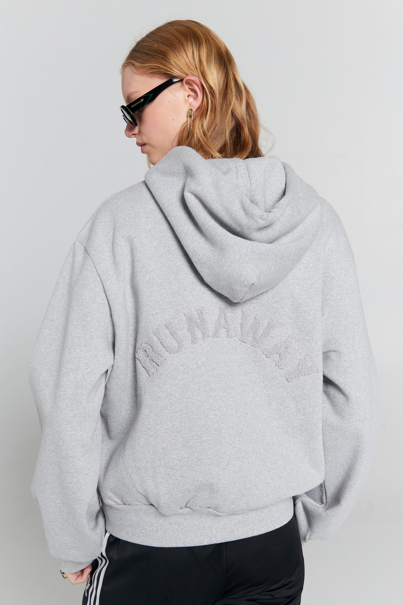 Runaway College Cropped Oversized Hoodie Grey Marle