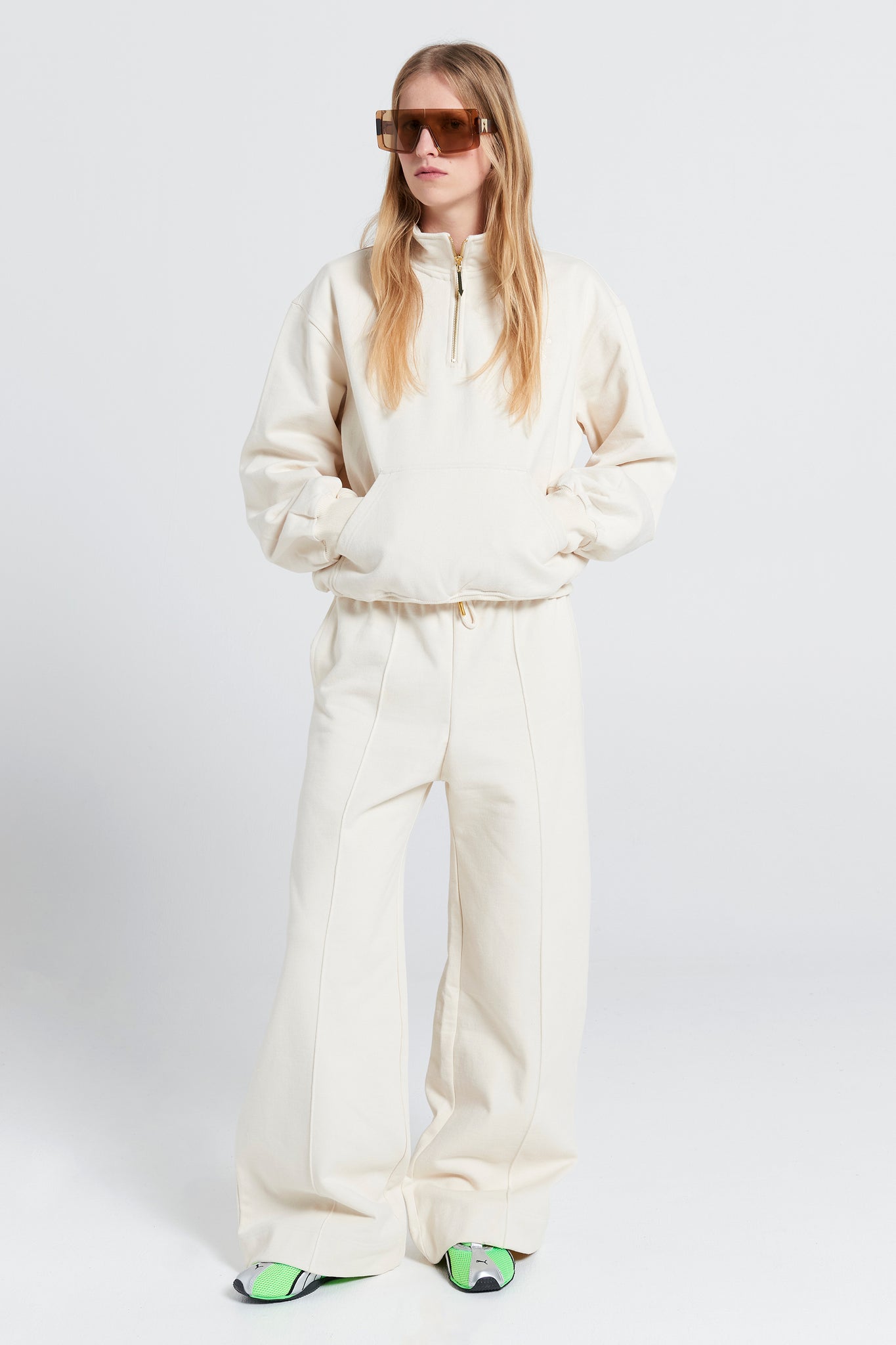 Runaway Scrawl Zip-Up Sweatshirt Ecru