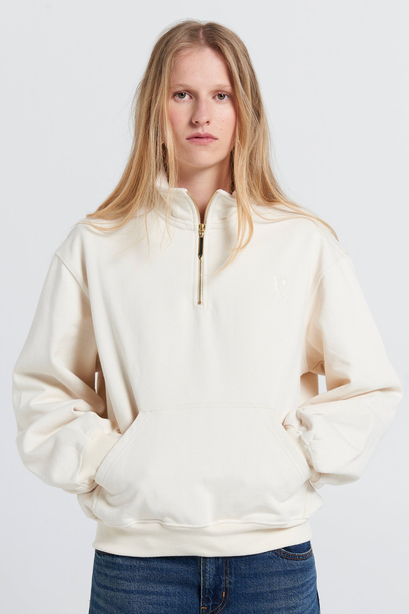 Runaway College Zip-Up Sweatshirt Ecru