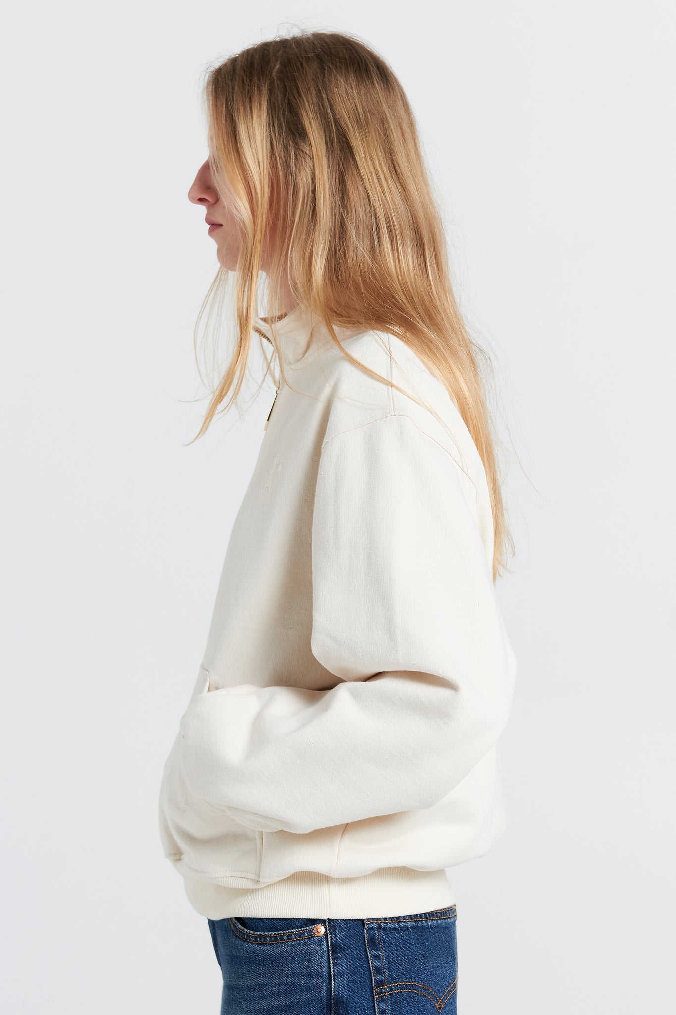 Runaway College Zip-Up Sweatshirt Ecru